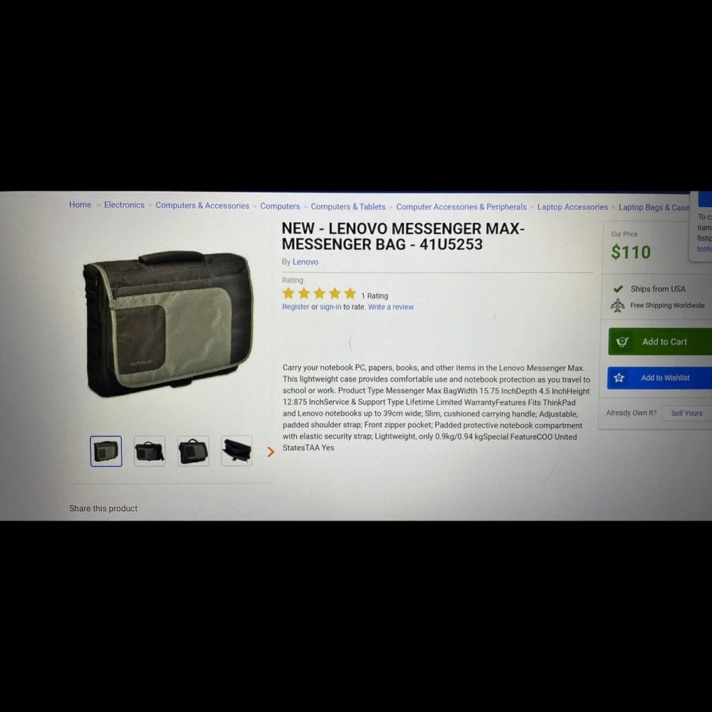 NWT lenovo laptop messenger max bag!
